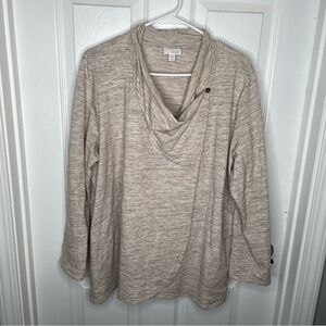 J. Jill Pure Jill Crossover Cowl Neck Faux Wrap Tunic Top in Oatmeal Beige XLP